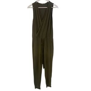 Heartloom small olive green sleeveless jumpsuit vneck small drawstring waist